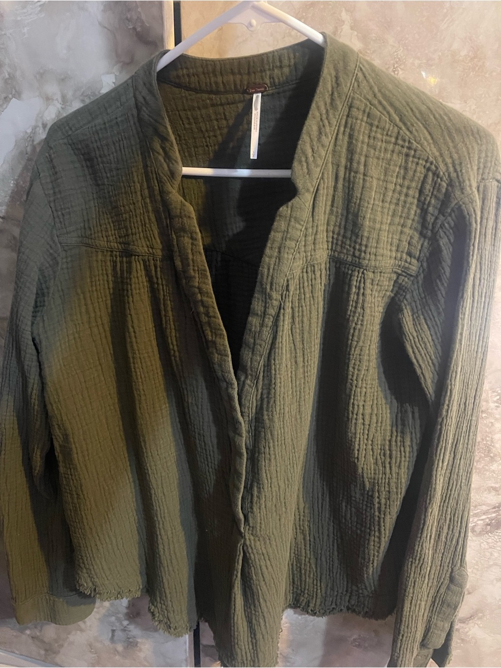 Free People Olive Green Quilted Button-Front Shirt Jacket